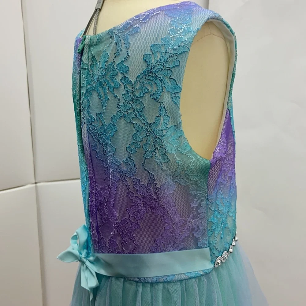 Boutique Emily Rose Hi Lo Rhinestone waistline tie ribbon‎ back w/ zipper